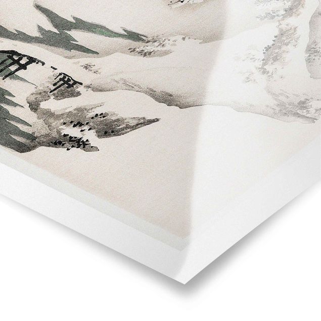 Poster Disegno vintage asiatico di un paesaggio invernale