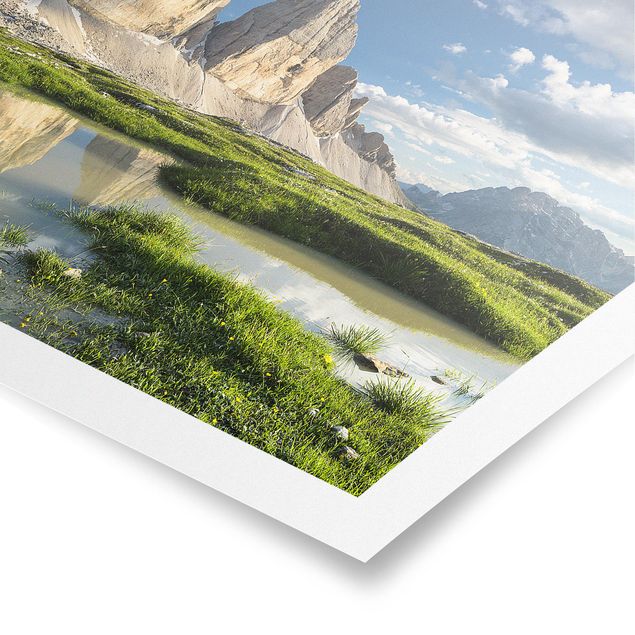 Poster paesaggio Cime di montagne sudtirolesi e riflesso dell'acqua