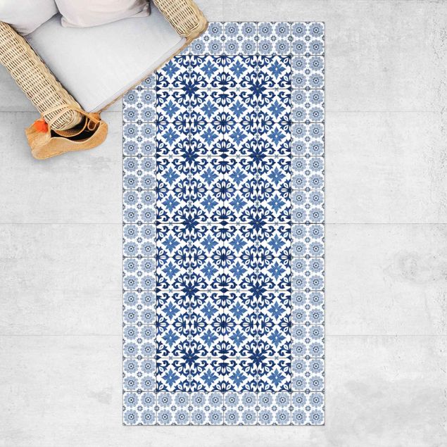 tappeto terrazzo Piastrelle marocchine Impronta floreale con cornice di piastrelle