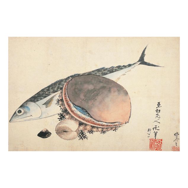 Paraschizzi con animali Katsushika Hokusai - Sgombri e conchiglie di mare