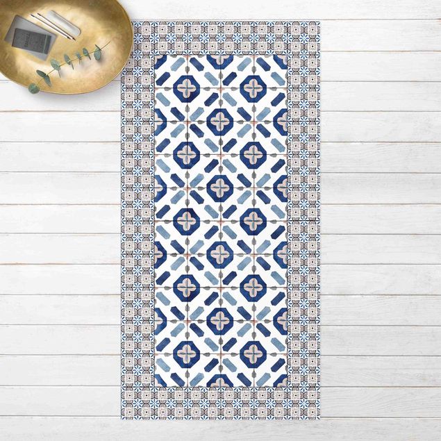tappeto terrazzo Piastrelle marocchine Finestra di fiori con cornice di piastrelle