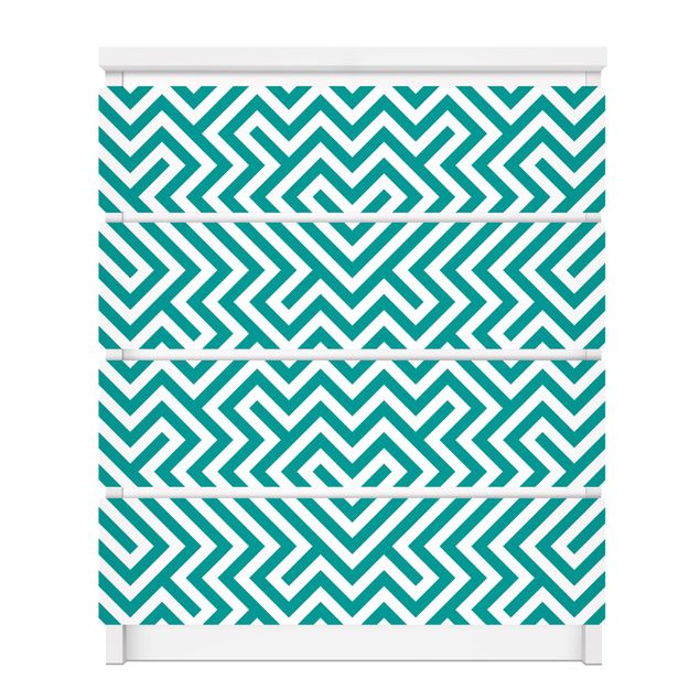 Carta adesiva per mobili IKEA - Malm Cassettiera 4xCassetti - Geometric Design Mint