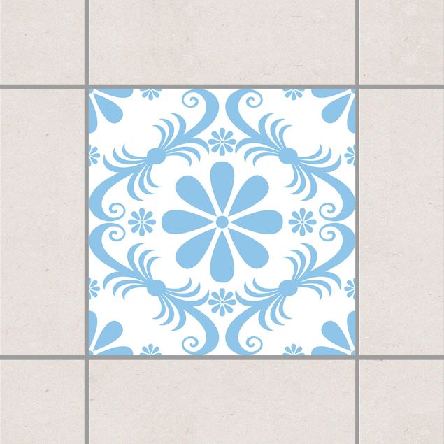 Adesivi per piastrelle con fiori Design floreale Bianco Azzurro