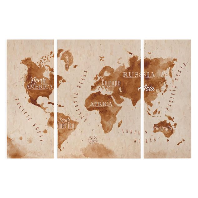 Quadro marrone Mappa del mondo Acquerello Beige Marrone
