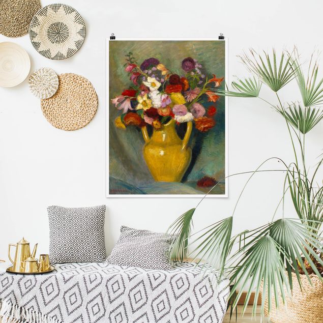 Correnti artistiche Otto Modersohn - Bouquet colorato in una brocca di argilla gialla