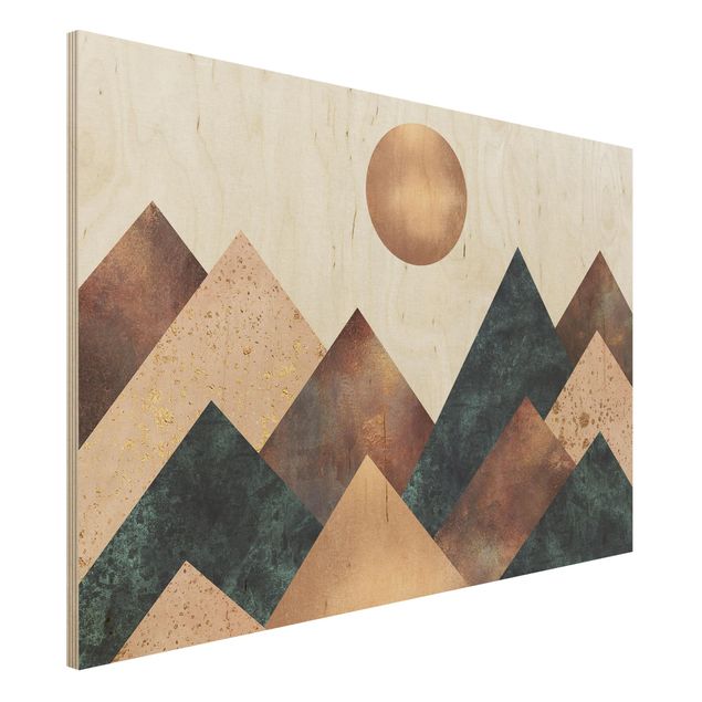 Quadri in legno con disegni Montagne Geometriche Bronzo