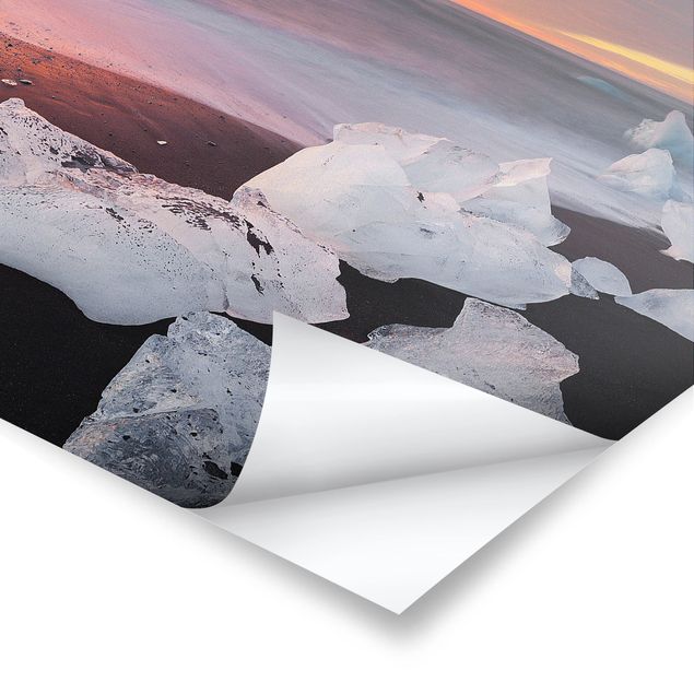 Poster paesaggio Pezzi di ghiaccio nella laguna del ghiacciaio Jökulsárlón Islanda
