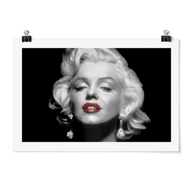 Poster bianco e nero Marilyn con le labbra rosse