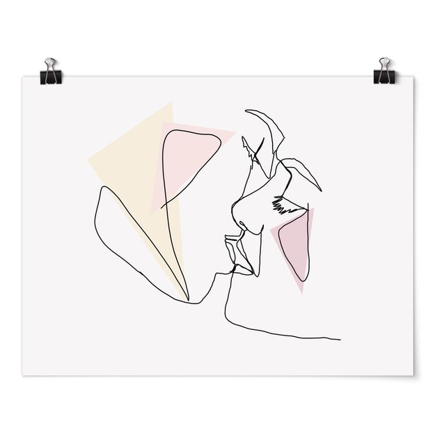 Quadro rosa Kiss Faces Line Art