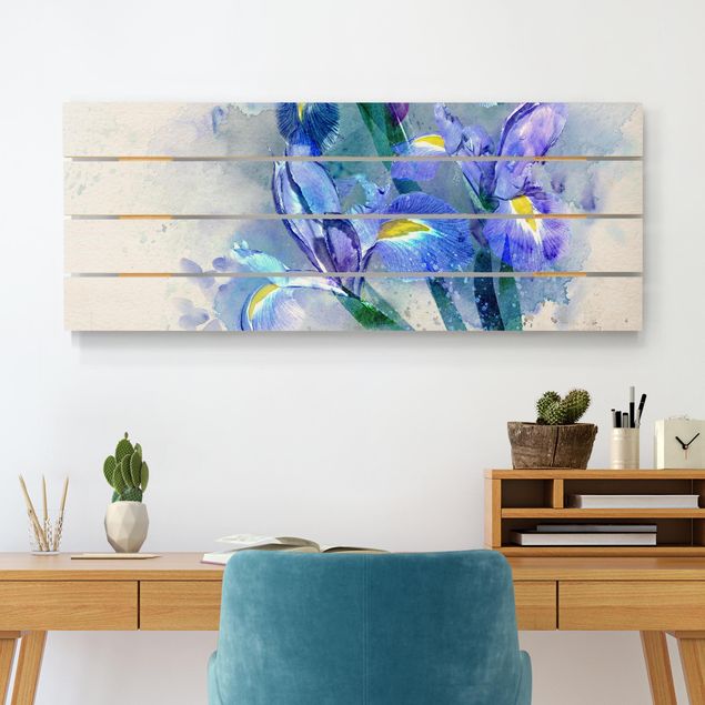 Quadri in legno con fiori Fiori ad acquerello - Iris