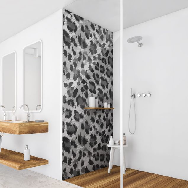 Rivestimento per doccia - Motivo leopardato con struttura in acquerello grigio