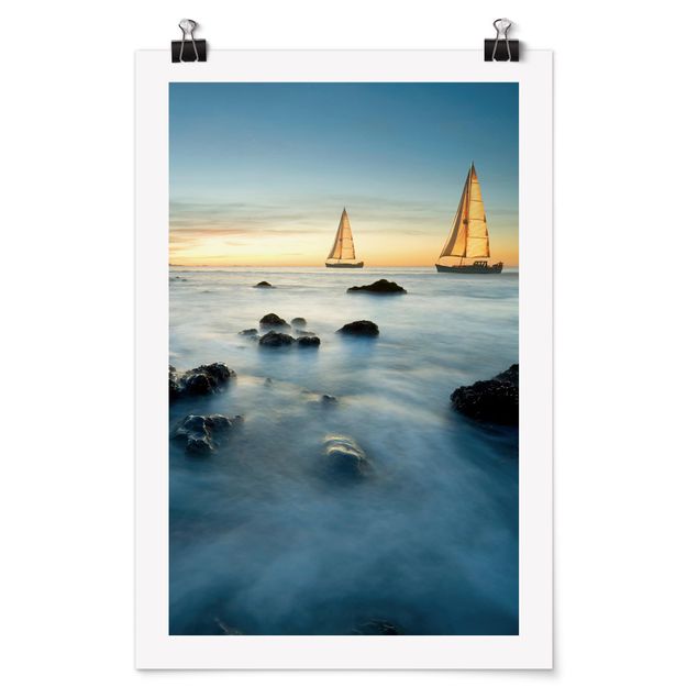 Poster spiaggia Barche a vela sull'oceano