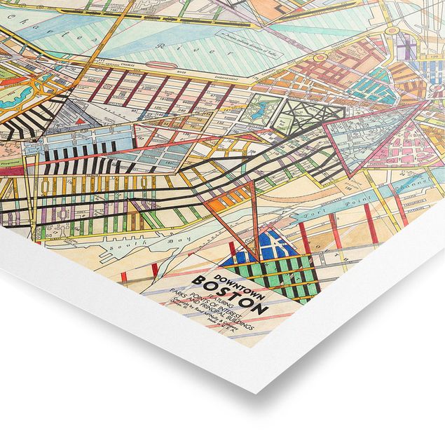 Quadro colorato Mappa moderna di Boston