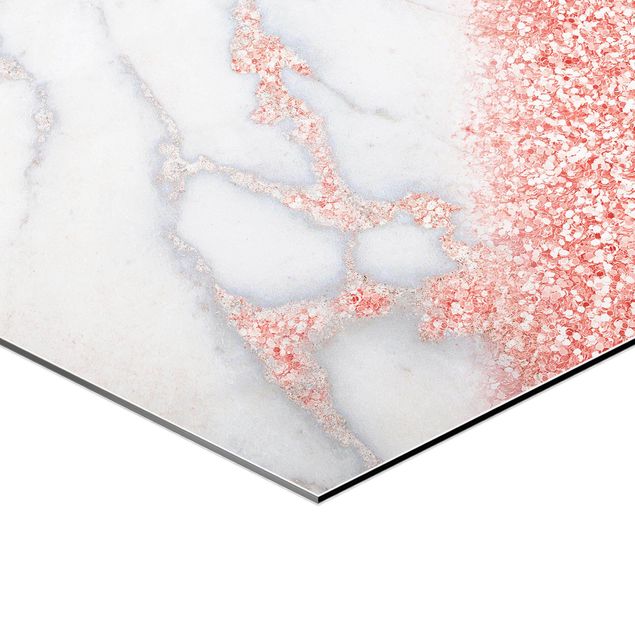 Quadri esagonali Effetto marmo con coriandoli rosa