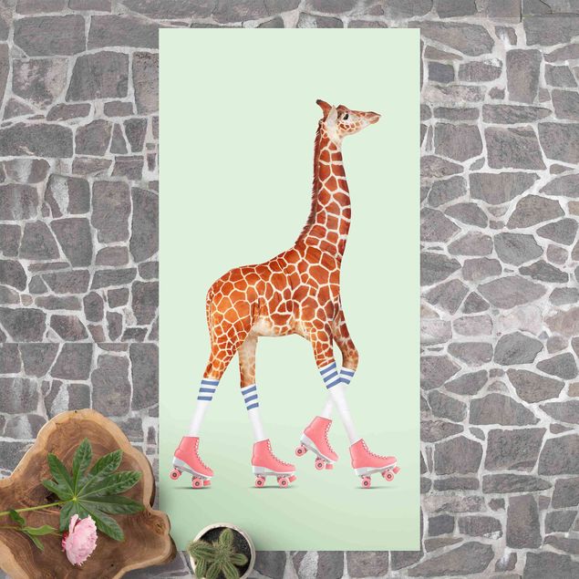 tappeto terrazzo Giraffa con pattini a rotelle
