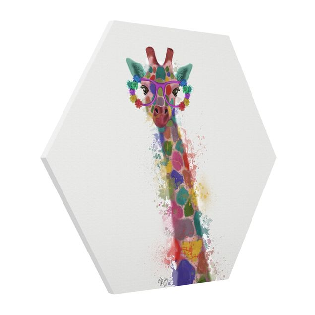 Quadro animali Giraffa con schizzi arcobaleno