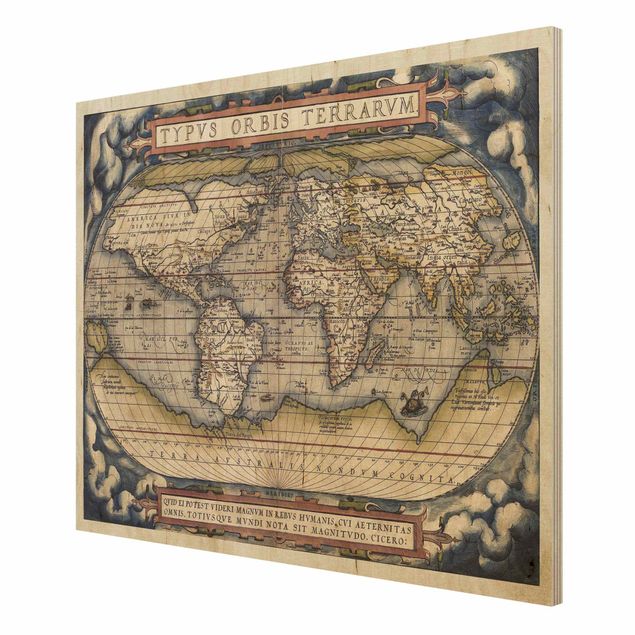 Stampe su legno Mappa del mondo storico Typus Orbis Terrarum