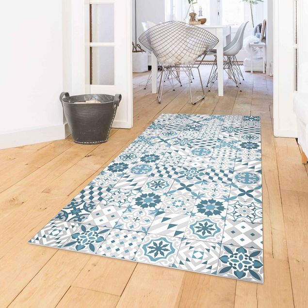 tappeto ingresso esterno Mix di piastrelle geometriche Blu Grigio