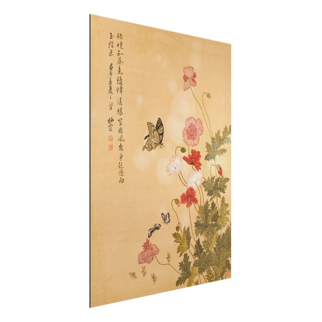 Stampe quadri famosi Yuanyu Ma - Fiore di papavero e farfalla