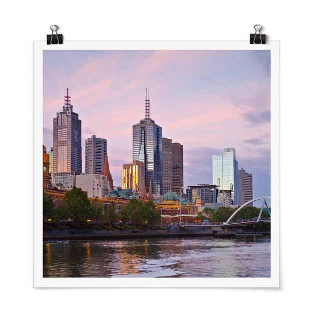 Quadri skyline  Melbourne al tramonto