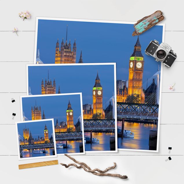 Stampe poster Big Ben e Westminster Palace a Londra di notte