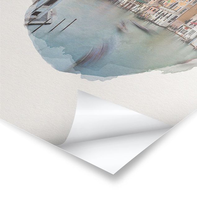 Stampe poster Acquerelli - Veduta del Canal Grande dal Ponte di Rialto a Venezia
