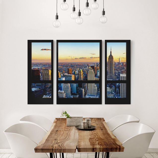 Quadro su tela componibile Vista dalla finestra - Alba di New York