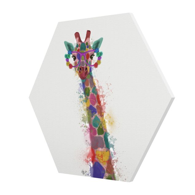 Quadri stampe Giraffa con schizzi arcobaleno
