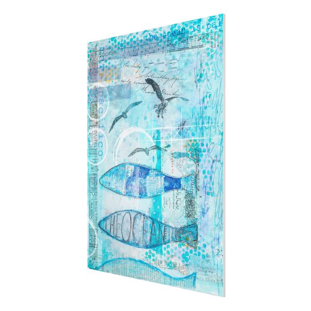 Quadri stile shabby Collage colorato - Pesce blu