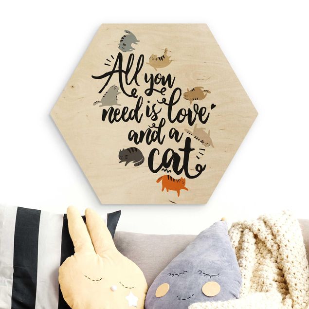 Quadri in legno con citazioni All You Need Is Love And A Cat