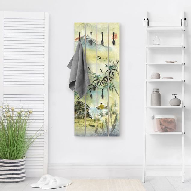 Appendiabiti pannello con paesaggio Disegno acquerello giapponese Foresta di bambù