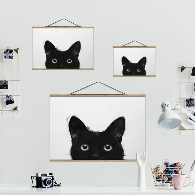 Quadri Laura Graves Art Illustrazione - Gatto nero su pittura bianca
