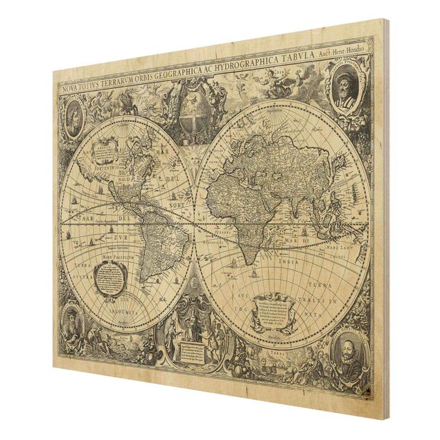 Stampe su legno Mappa del mondo vintage Illustrazione antica