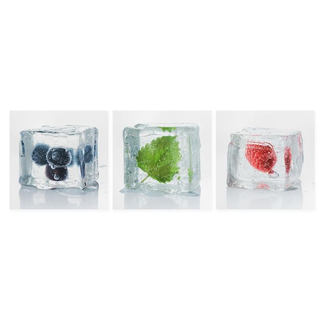 Quadri stampe Frutta e melissa in cubetti di ghiaccio