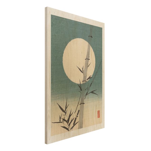 Quadri in legno con paesaggio Disegno giapponese Bambù e Luna