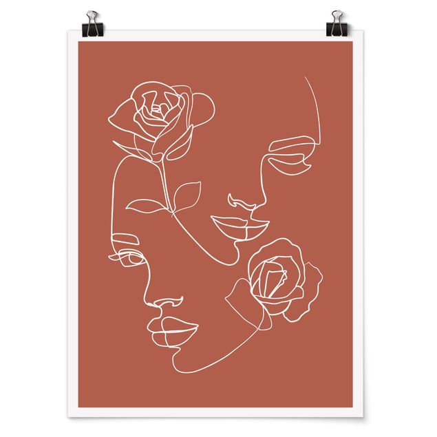 Quadri amore Line Art - Volti femminili Rose Rame