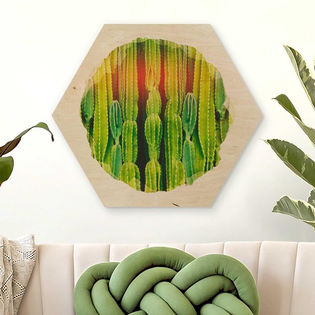Quadri in legno con fiori Acquerelli - Muro di cactus