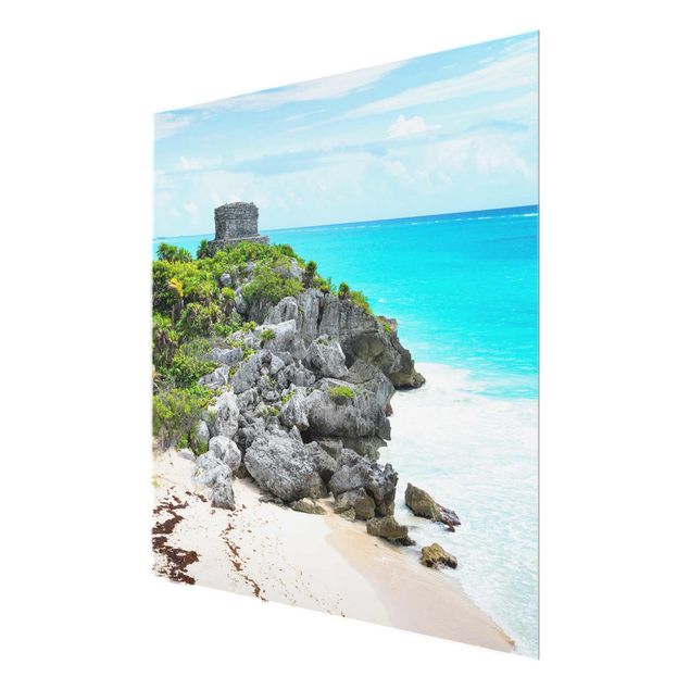 Quadri in vetro con spiaggia Costa caraibica, rovine di Tulum