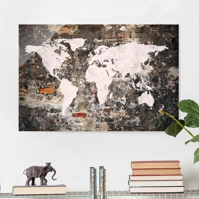 Quadro in vetro - Old wall world map - Orizzontale 3:2