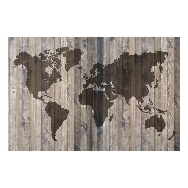 Glas Magnettafel Mappa del mondo in legno