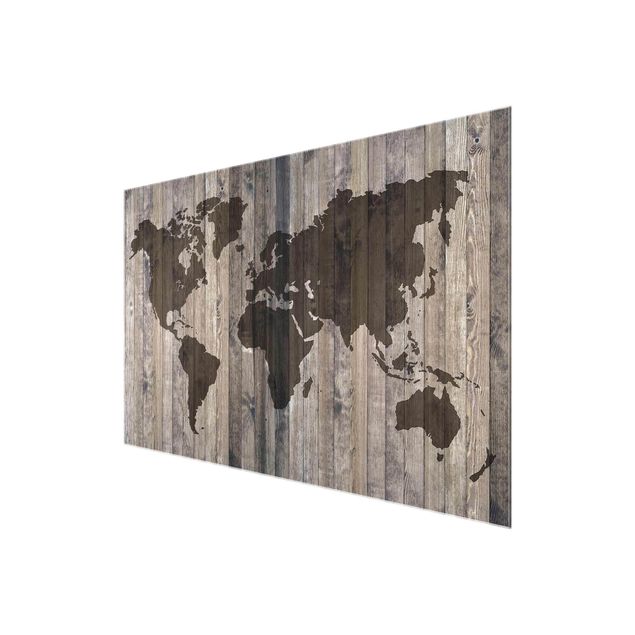 Quadro in vetro - Wood World Map - Orizzontale 3:2