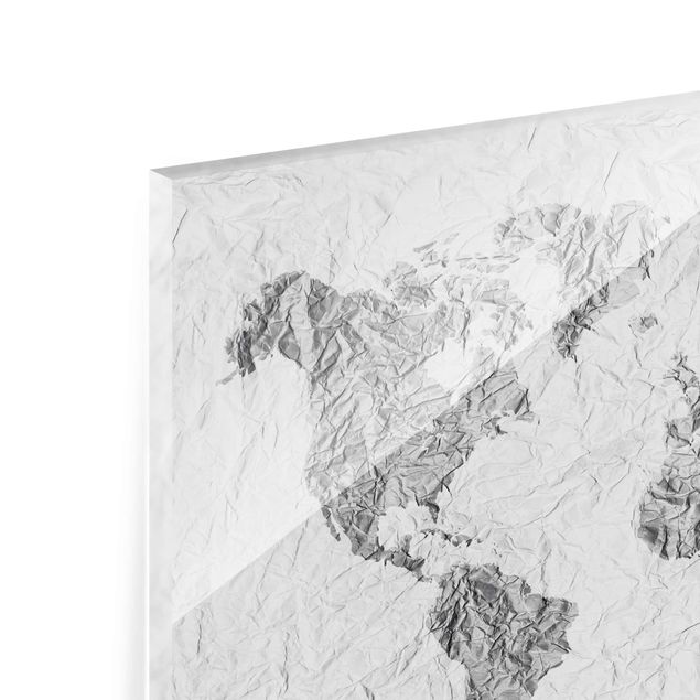 Quadro in vetro - Paper world map White Gray - Orizzontale 3:2