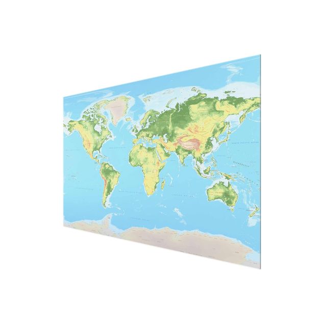 Glas Magnettafel Mappa del mondo fisico
