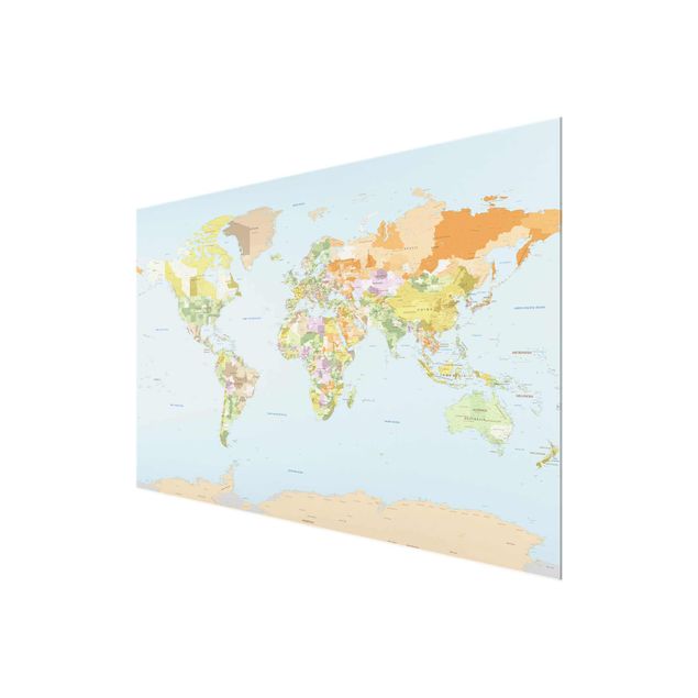 Magnettafel Glas Mappa politica del mondo