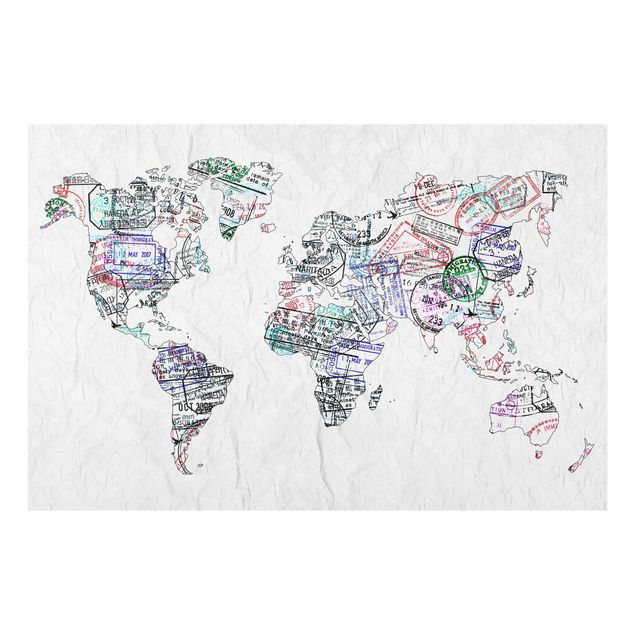 Glas Magnetboard Timbro per passaporto mappa del mondo