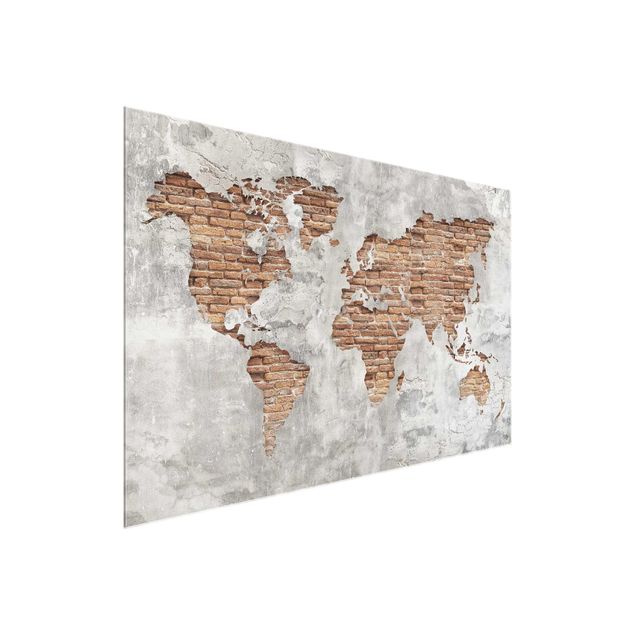 Quadri Mappa del mondo in mattoni e cemento shabby
