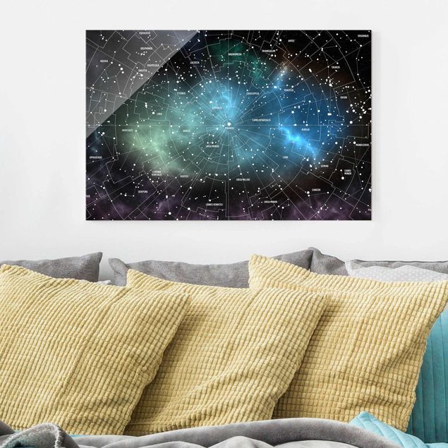 Quadri in vetro architettura e skylines Mappa delle costellazioni stellari Nebulosa galattica