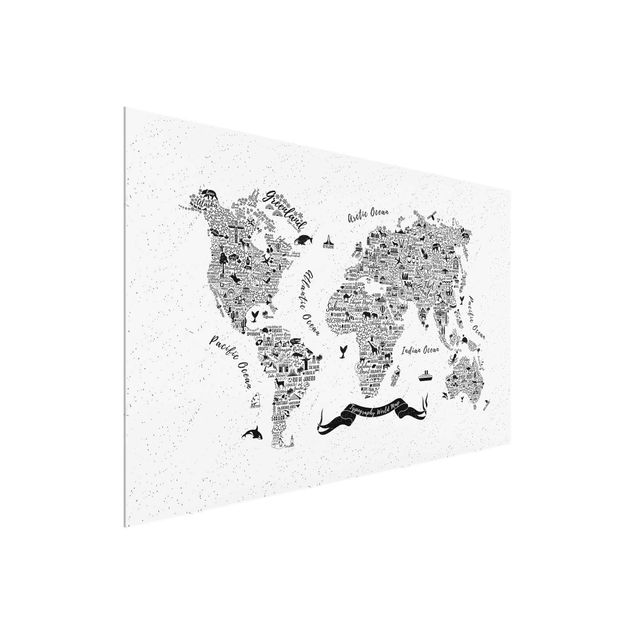 Quadri Mappa del mondo - tipografica bianca