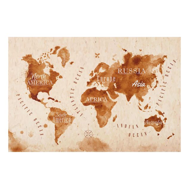 Quadri marroni Mappa del mondo Acquerello Beige Marrone
