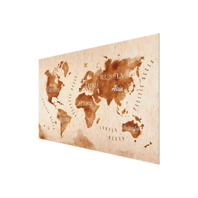 Quadri Mappa del mondo Acquerello Beige Marrone